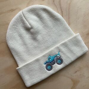 Source Unknown Cream Beanie with Blue Truck Design